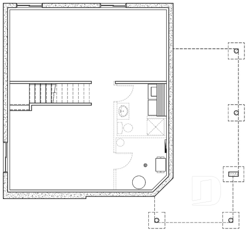 Sous-sol - Plan de maison ou chalet champêtre, 2 ou 3 chambres, cathédrale et mezzanine, superbe fenestration - Joice 2