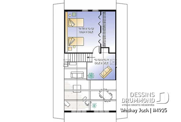 Étage - Plan de chalet abordable 2 chambres + loft, mezzanine et plafond cathédral, vestiaire d'entrée, buanderie - Whiskey Jack