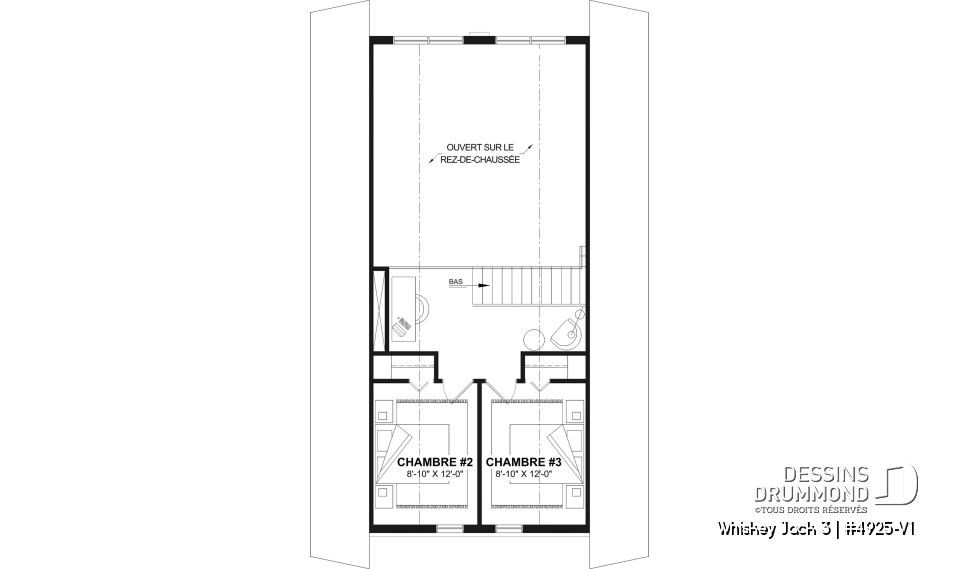 Étage - Plan de petit chalet rustique lumineux avec mezzanine, foyer, 3 chambres et design chaleureux pour famille - Whiskey Jack 3