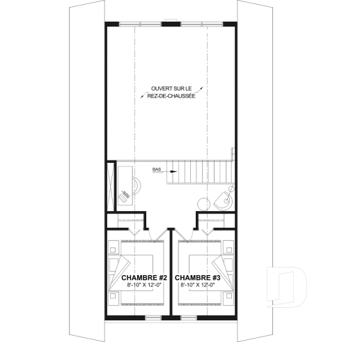 Étage - Plan de petit chalet rustique lumineux avec mezzanine, foyer, 3 chambres et design chaleureux pour famille - Whiskey Jack 3