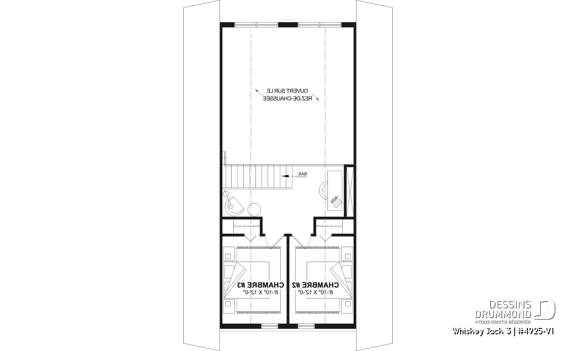 Étage - Plan de petit chalet rustique lumineux avec mezzanine, foyer, 3 chambres et design chaleureux pour famille - Whiskey Jack 3