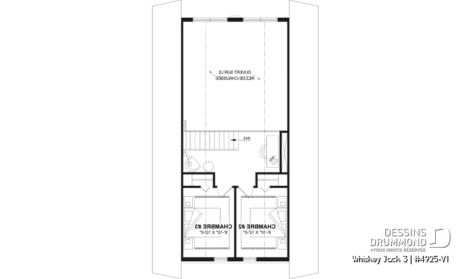 Étage - Plan de petit chalet rustique lumineux avec mezzanine, foyer, 3 chambres et design chaleureux pour famille - Whiskey Jack 3