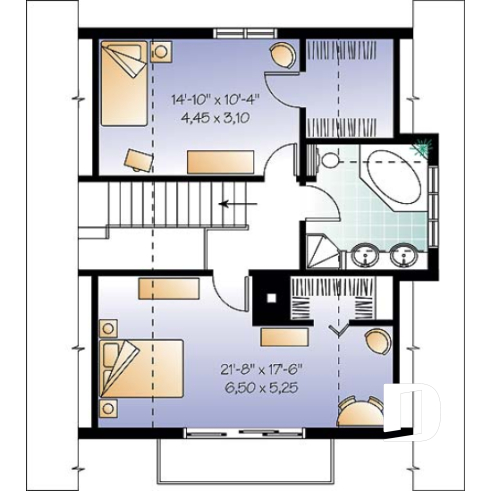 Étage - Plan de style chalet Suisse avec 3 chambres, 2 salles de bain, foyer ouvert au séjour et salle à manger - Heidi