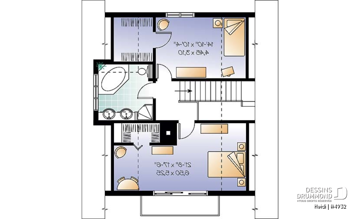 Étage - Plan de style chalet Suisse avec 3 chambres, 2 salles de bain, foyer ouvert au séjour et salle à manger - Heidi