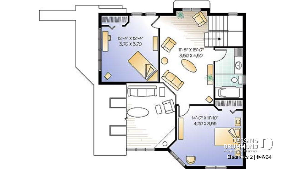 Étage - Plan de chalet lumineux, 3 chambres avec 2 salles de séjour et mezzanine, garage - Clearview 2