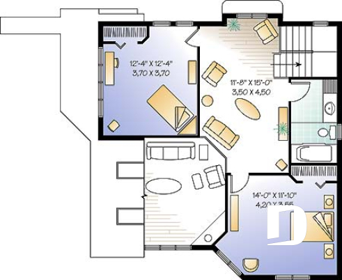 Étage - Plan de chalet lumineux, 3 chambres avec 2 salles de séjour et mezzanine, garage - Clearview 2