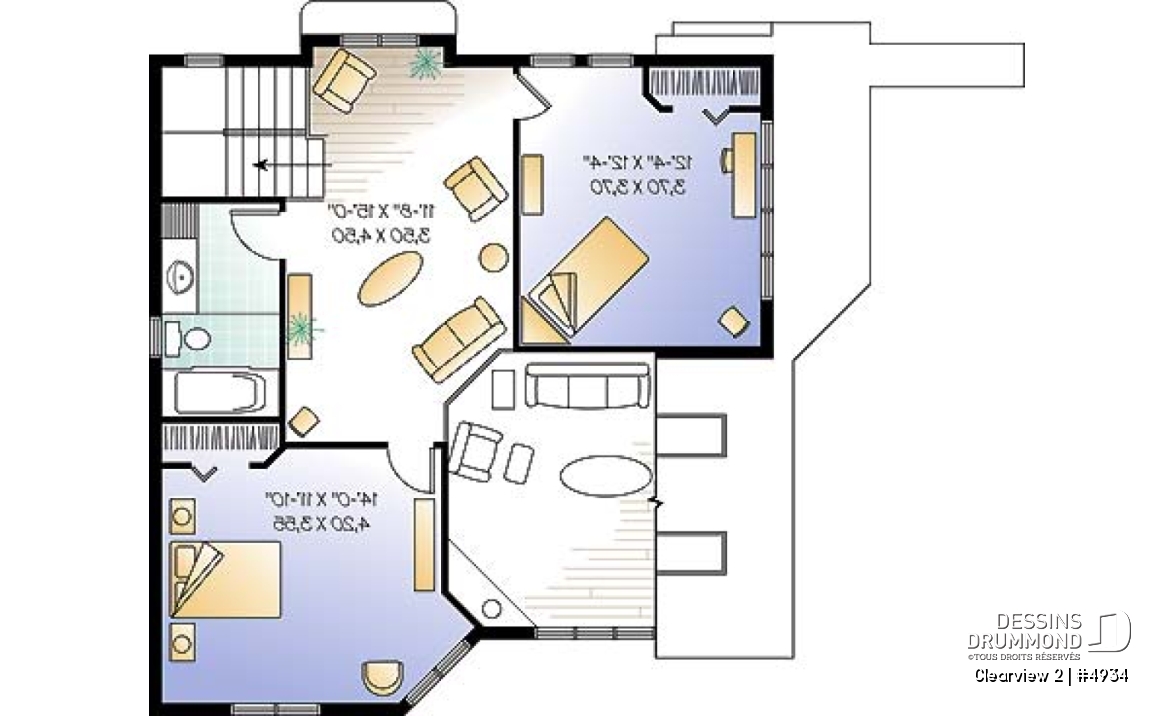 Étage - Plan de chalet lumineux, 3 chambres avec 2 salles de séjour et mezzanine, garage - Clearview 2