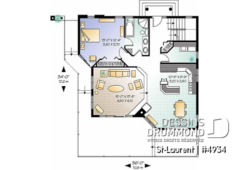 Rez-de-chaussée - Plan de chalet lumineux, 3 chambres avec 2 salles de séjour et mezzanine, garage - Clearview 2