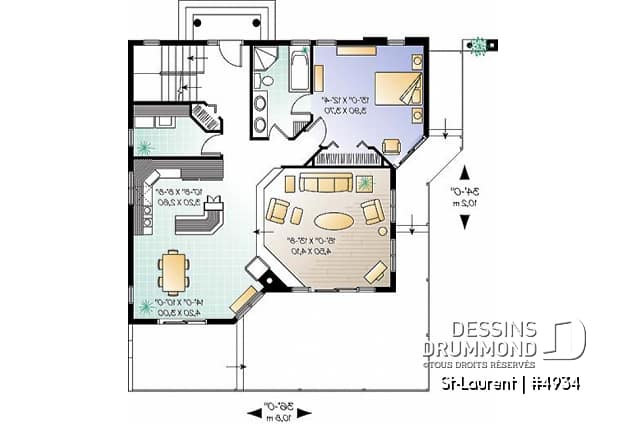 Rez-de-chaussée - Plan de chalet lumineux, 3 chambres avec 2 salles de séjour et mezzanine, garage - Clearview 2