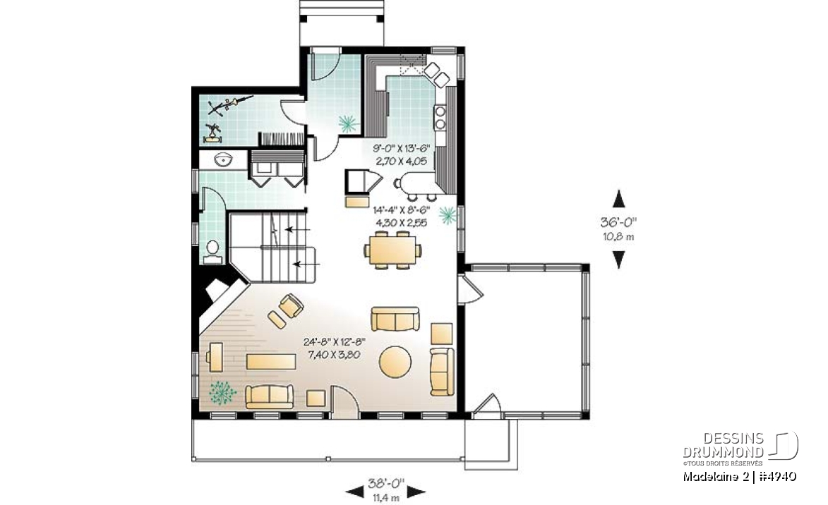 Rez-de-chaussée - Très populaire plan de chalet 2 chambres avec abri-moustiquaire et foyer imposant,superbe terrasse - Madelaine 2