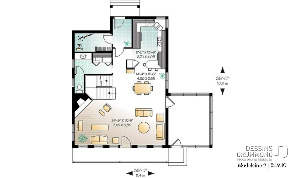 Rez-de-chaussée - Très populaire plan de chalet 2 chambres avec abri-moustiquaire et foyer imposant,superbe terrasse - Madelaine 2