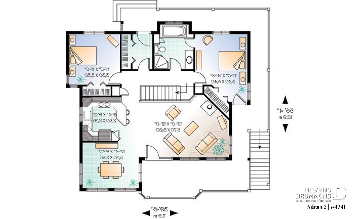 Rez-de-chaussée - Modèle de maison avec fenestration abondante, sous-sol en rez-de-jardin non-aménagé, 2 chambres, espace ouvert - William 2