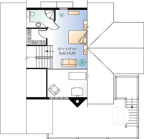Étage 3 - Plan de chalet 3 étages, idéal pour bord de lac, 5 chambres, 3.5 salles de bain, foyer au salon, mezzanine - Bay 2
