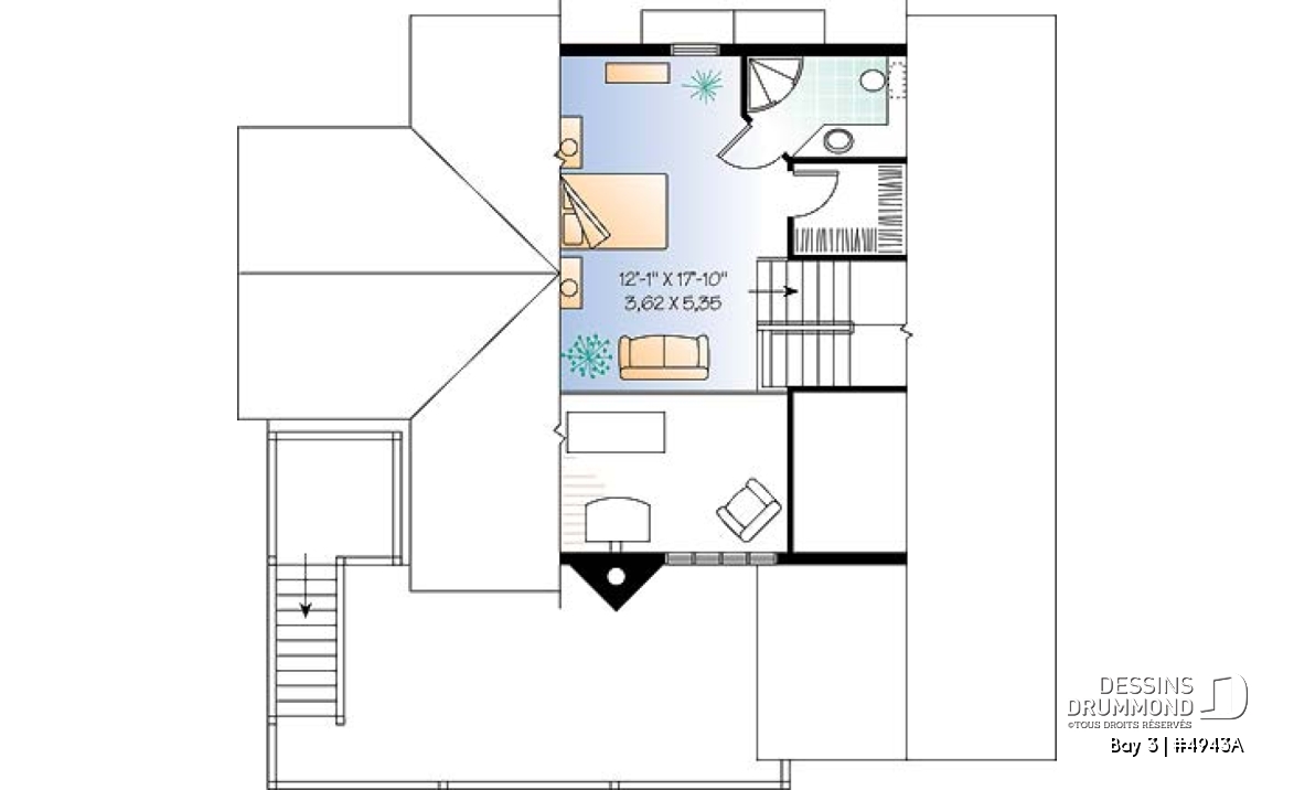 Étage 3 - Plan pour bord de l'eau, 5 chambres, 3.5 salles de bain, balcon observatoire, abri moustiquaire, 2 salons - Bay 3