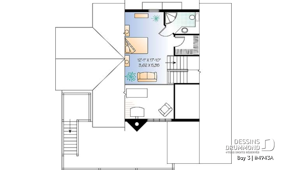 Étage 3 - Plan pour bord de l'eau, 5 chambres, 3.5 salles de bain, balcon observatoire, abri moustiquaire, 2 salons - Bay 3
