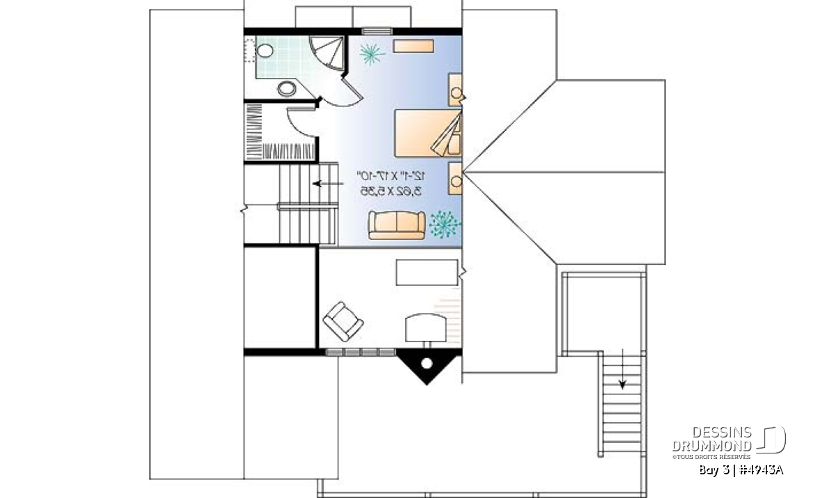 Étage 3 - Plan pour bord de l'eau, 5 chambres, 3.5 salles de bain, balcon observatoire, abri moustiquaire, 2 salons - Bay 3