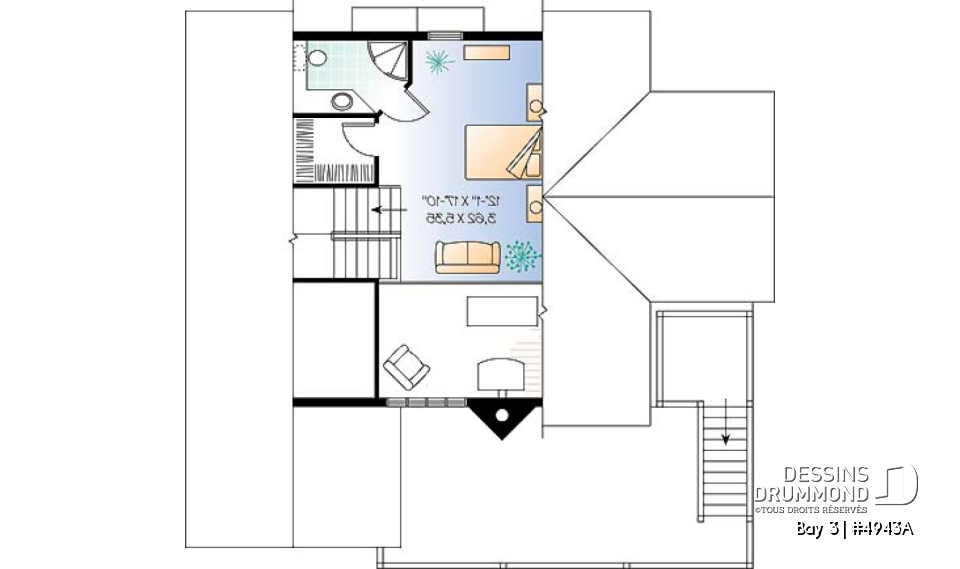 Étage 3 - Plan pour bord de l'eau, 5 chambres, 3.5 salles de bain, balcon observatoire, abri moustiquaire, 2 salons - Bay 3