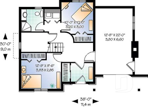 Sous-sol - Plan de chalet de ski avec planchers inversés: chambre des maîtres et espaces communs à l'étage - Charleston 2
