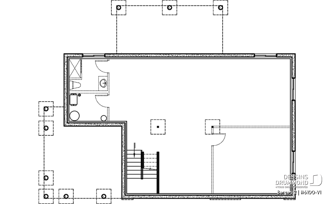 Sous-sol - Plan de maison 2 chambres, plafond cathédral, grande terrasse abritée, Scandinave, sous-sol non fini - Bergen 2