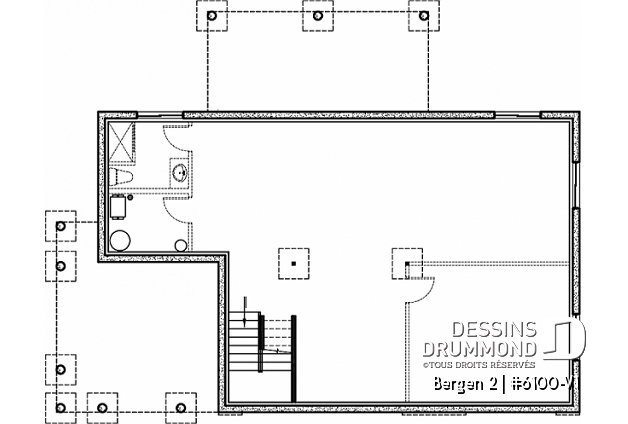 Sous-sol - Plan de maison 2 chambres, plafond cathédral, grande terrasse abritée, Scandinave, sous-sol non fini - Bergen 2