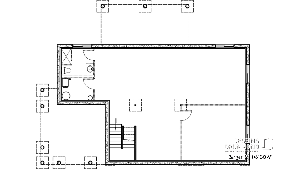 Sous-sol - Plan de maison 2 chambres, plafond cathédral, grande terrasse abritée, Scandinave, sous-sol non fini - Bergen 2