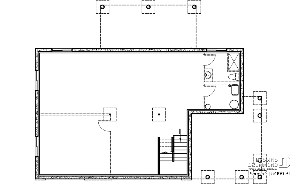Sous-sol - Plan de maison 2 chambres, plafond cathédral, grande terrasse abritée, Scandinave, sous-sol non fini - Bergen 2