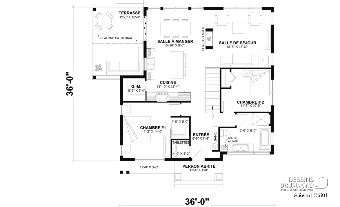Rez-de-chaussée - Plan de maison avec superbe terrasse abritée, foyer double face, 3 chambres avec sous-sol aménagé optionnel - Auburn