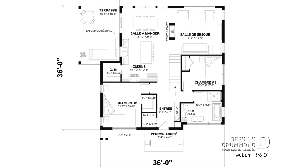 Rez-de-chaussée - Plan de maison avec superbe terrasse abritée, foyer double face, 3 chambres avec sous-sol aménagé optionnel - Auburn