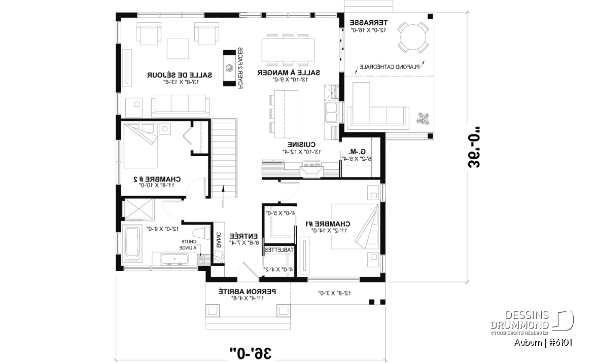Rez-de-chaussée - Plan de maison avec superbe terrasse abritée, foyer double face, 3 chambres avec sous-sol aménagé optionnel - Auburn