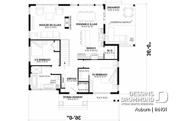 Rez-de-chaussée - Plan de maison avec superbe terrasse abritée, aire ouverte, 3 chambres avec sous-sol aménagé - Auburn