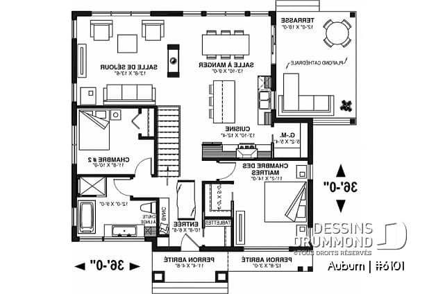 Rez-de-chaussée - Plan de maison avec superbe terrasse abritée, aire ouverte, 3 chambres avec sous-sol aménagé - Auburn