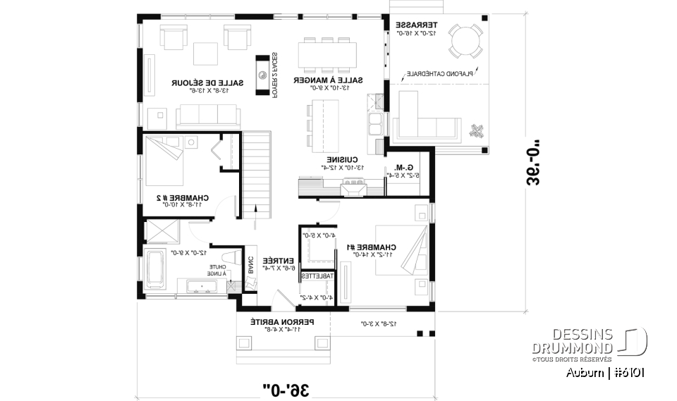 Rez-de-chaussée - Plan de maison avec superbe terrasse abritée, foyer double face, 3 chambres avec sous-sol aménagé optionnel - Auburn