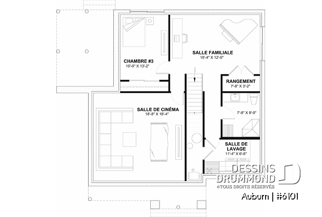 Sous-sol aménagé (Optionel $) du plan de maison unifamiliale 6101 Sous-sol aménagé (Optionel $) - Plan de maison avec superbe terrasse abritée, aire ouverte, 3 chambres avec sous-sol aménagé - Auburn