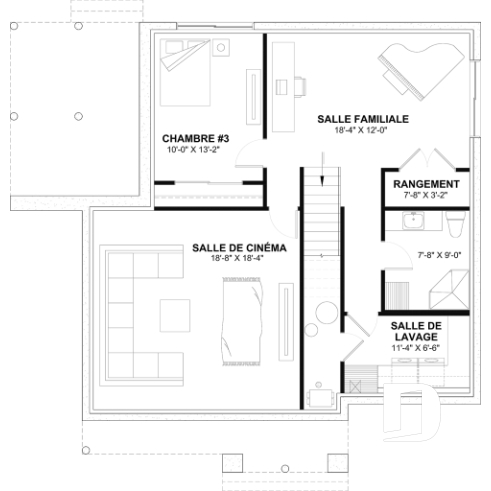 Sous-sol aménagé (Optionel $) - Plan de maison avec superbe terrasse abritée, foyer double face, 3 chambres avec sous-sol aménagé optionnel - Auburn