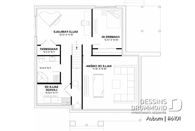 Sous-sol aménagé (Optionel $) - Plan de maison avec superbe terrasse abritée, aire ouverte, 3 chambres avec sous-sol aménagé - Auburn