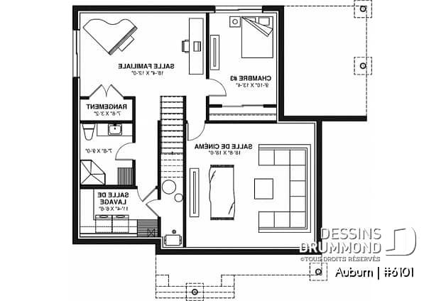 Sous-sol - Plan de maison avec superbe terrasse abritée, aire ouverte, 3 chambres avec sous-sol aménagé - Auburn