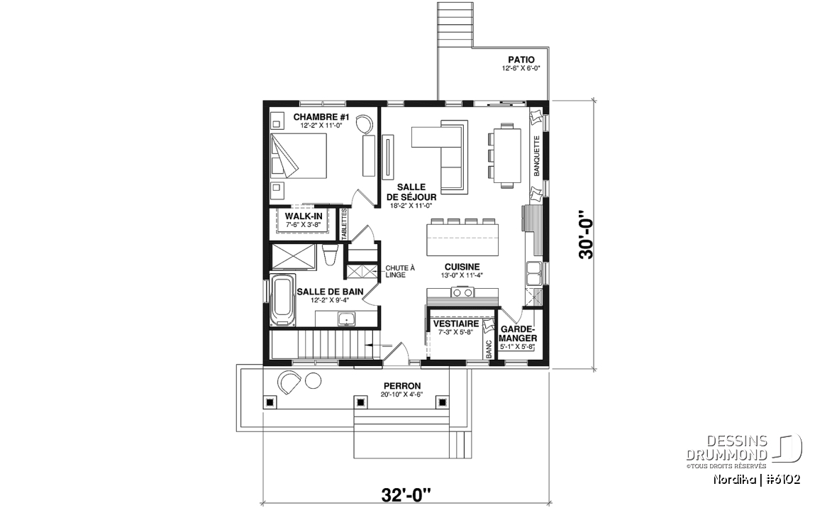 Rez-de-chaussée - Modèle NORDIKA (6102) : bungalow farmhouse moderne avec 1 à 3 chambres et sous-sol optionnel - Nordika