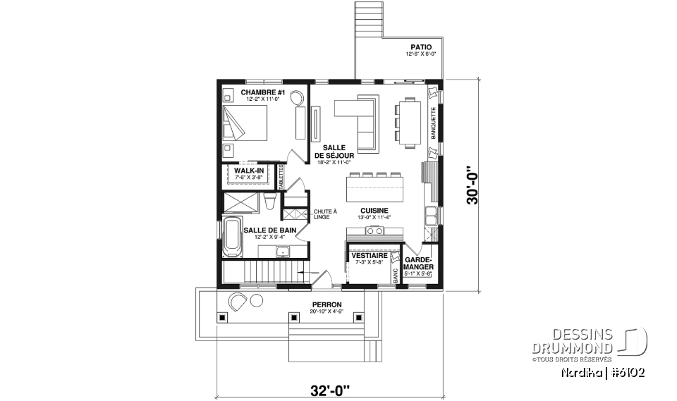 Rez-de-chaussée - Modèle NORDIKA (6102) : bungalow farmhouse moderne avec 1 à 3 chambres et sous-sol optionnel - Nordika