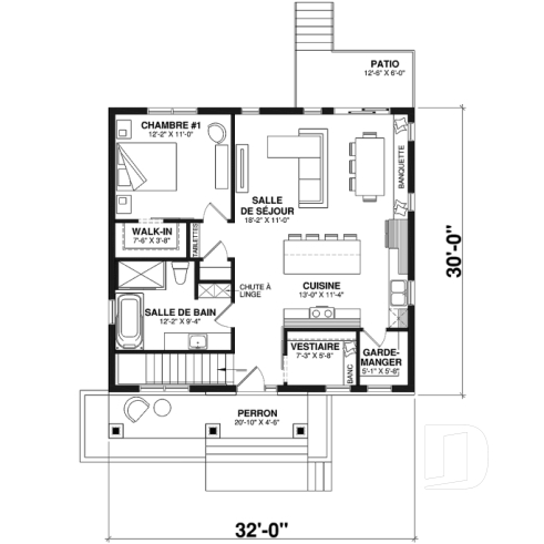 Rez-de-chaussée - Modèle NORDIKA (6102) : bungalow farmhouse moderne avec 1 à 3 chambres et sous-sol optionnel - Nordika