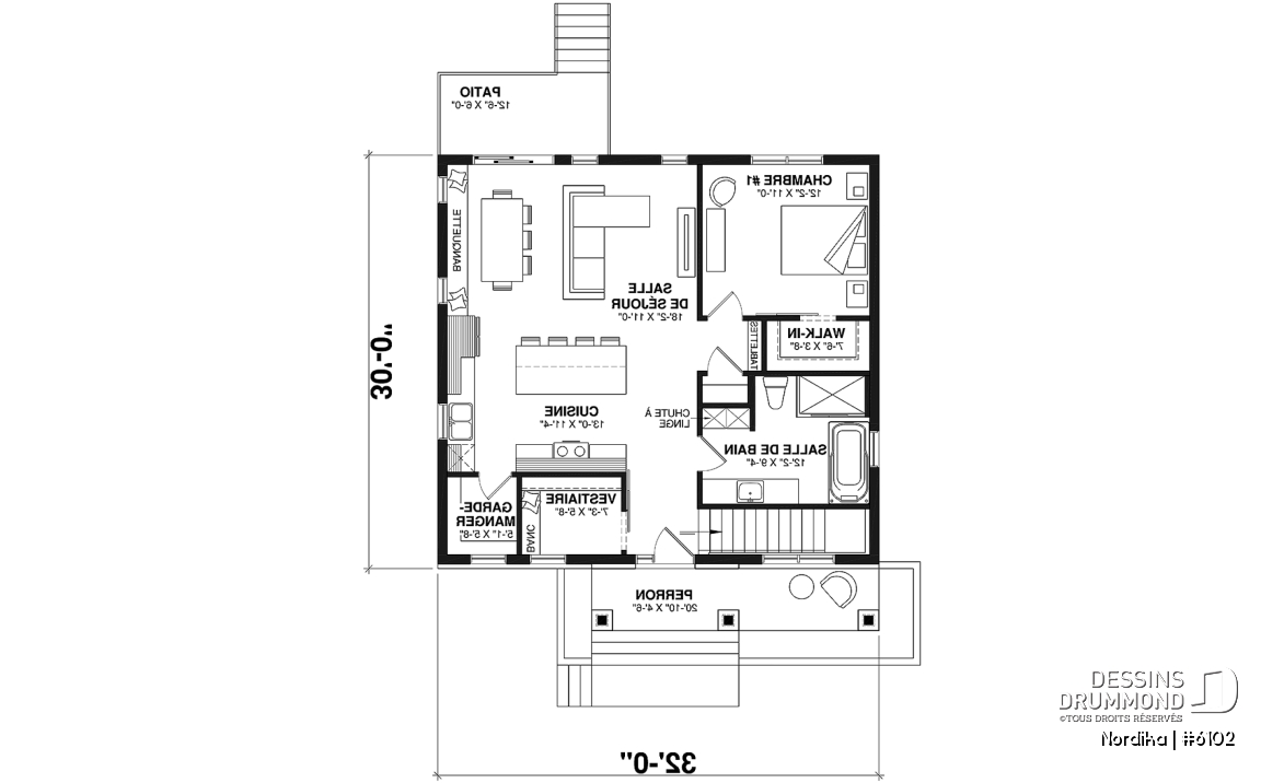Rez-de-chaussée - Modèle NORDIKA (6102) : bungalow farmhouse moderne avec 1 à 3 chambres et sous-sol optionnel - Nordika