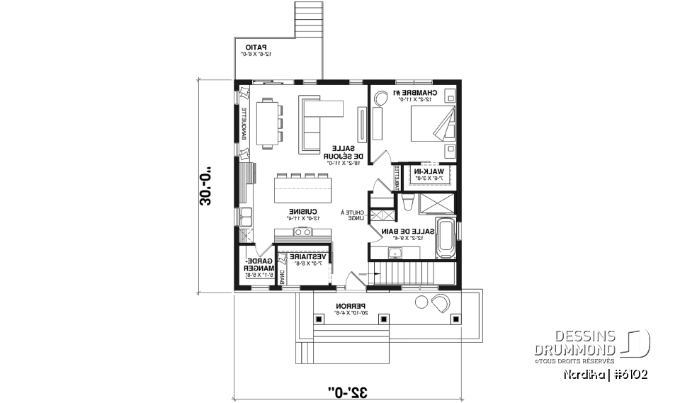 Rez-de-chaussée - Modèle NORDIKA (6102) : bungalow farmhouse moderne avec 1 à 3 chambres et sous-sol optionnel - Nordika