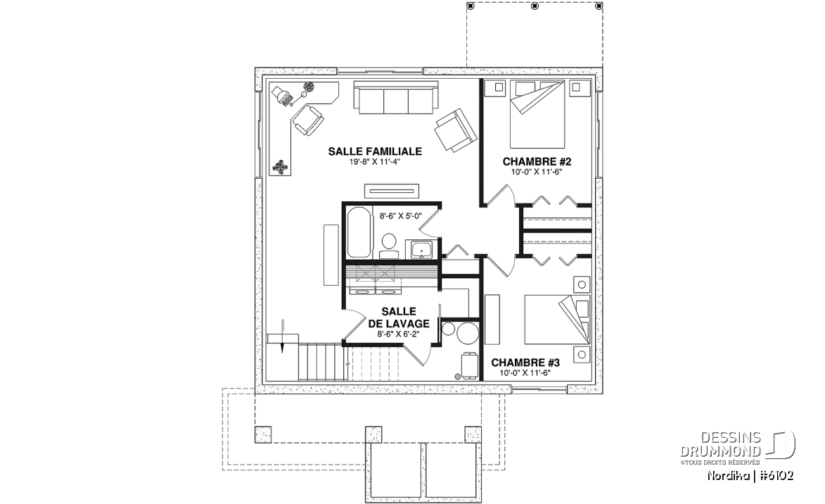 Sous-sol aménagé (Optionel $) - Modèle NORDIKA (6102) : bungalow farmhouse moderne avec 1 à 3 chambres et sous-sol optionnel - Nordika