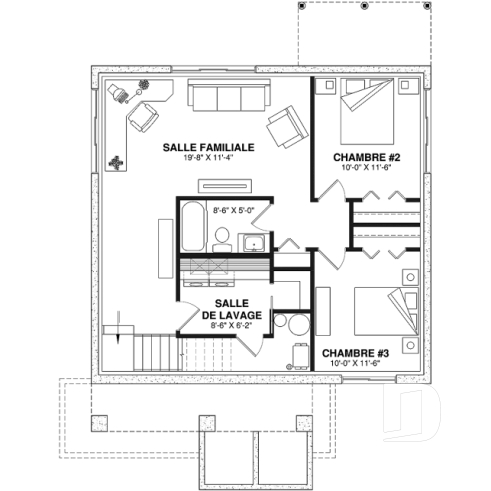 Sous-sol aménagé (Optionel $) - Modèle NORDIKA (6102) : bungalow farmhouse moderne avec 1 à 3 chambres et sous-sol optionnel - Nordika