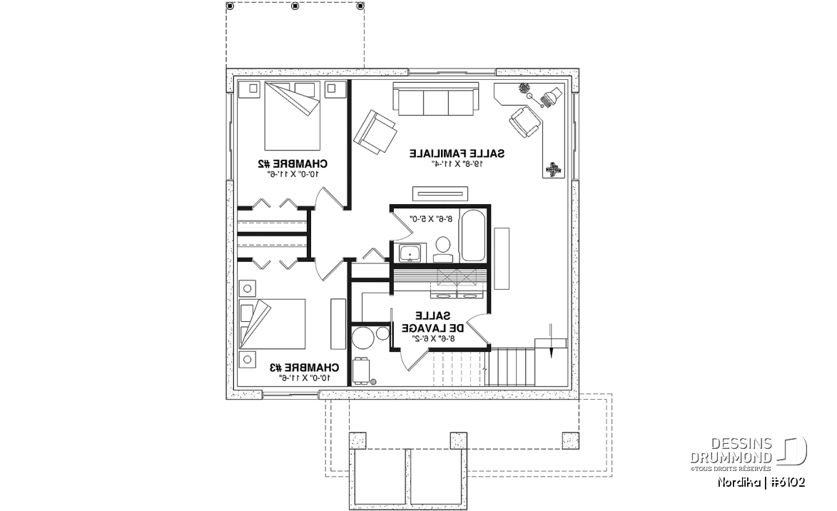 Sous-sol aménagé (Optionel $) - Modèle NORDIKA (6102) : bungalow farmhouse moderne avec 1 à 3 chambres et sous-sol optionnel - Nordika