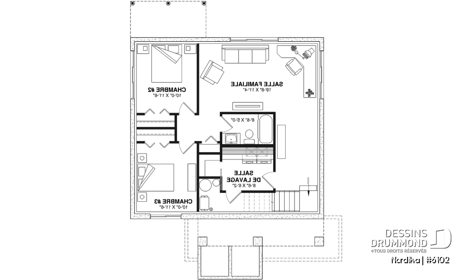Sous-sol aménagé (Optionel $) - Modèle NORDIKA (6102) : bungalow farmhouse moderne avec 1 à 3 chambres et sous-sol optionnel - Nordika