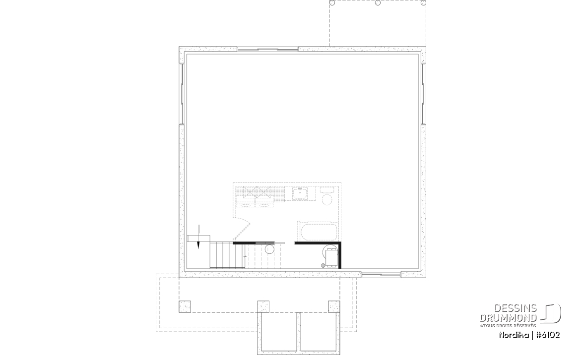 Sous-sol aménageable - Modèle NORDIKA (6102) : bungalow farmhouse moderne avec 1 à 3 chambres et sous-sol optionnel - Nordika