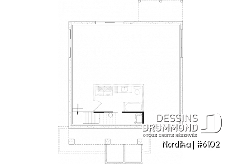 Sous-sol aménageable - Plan petit bungalow abordable, 1 à 3 chambres, 1-2 salles de bain, chute à linge, grande cuisine, air ouverte - Nordika