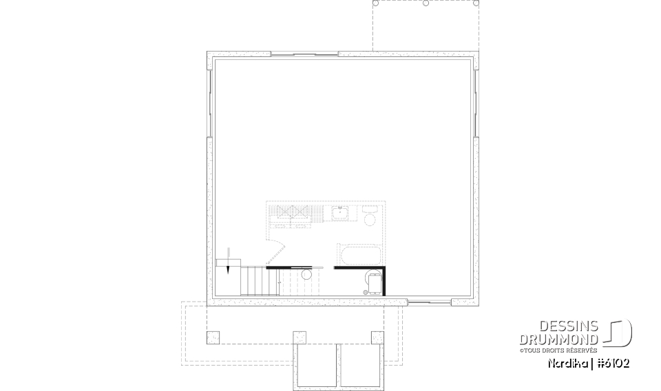 Sous-sol aménageable - Modèle NORDIKA (6102) : bungalow farmhouse moderne avec 1 à 3 chambres et sous-sol optionnel - Nordika