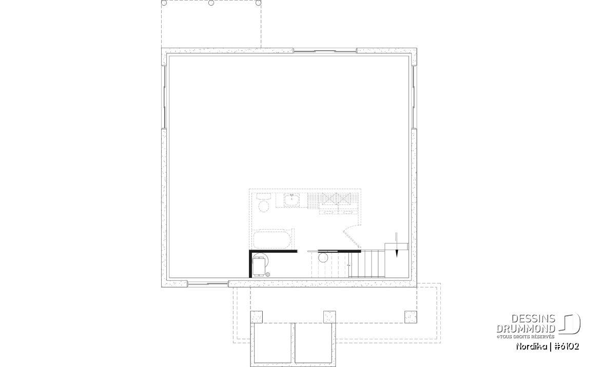 Sous-sol aménageable - Modèle NORDIKA (6102) : bungalow farmhouse moderne avec 1 à 3 chambres et sous-sol optionnel - Nordika