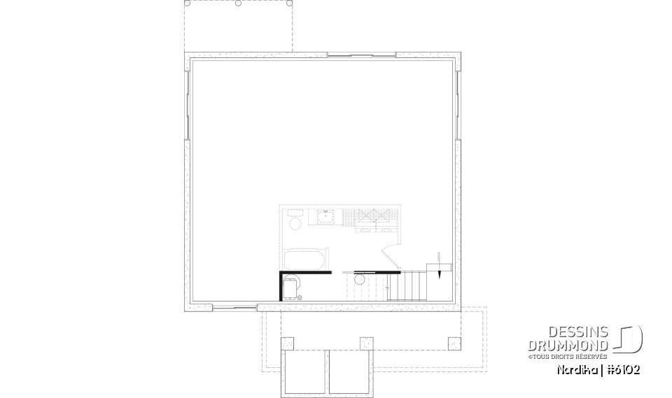 Sous-sol aménageable - Modèle NORDIKA (6102) : bungalow farmhouse moderne avec 1 à 3 chambres et sous-sol optionnel - Nordika
